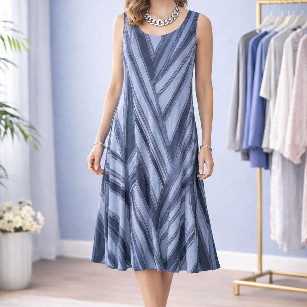 CHEVERON BLUE MAXI DRESS. EUC.
